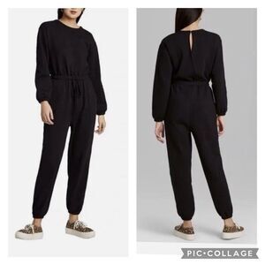 Wild Fable Black Fleece Jumpsuit One Piece Elastic Waist Size Large